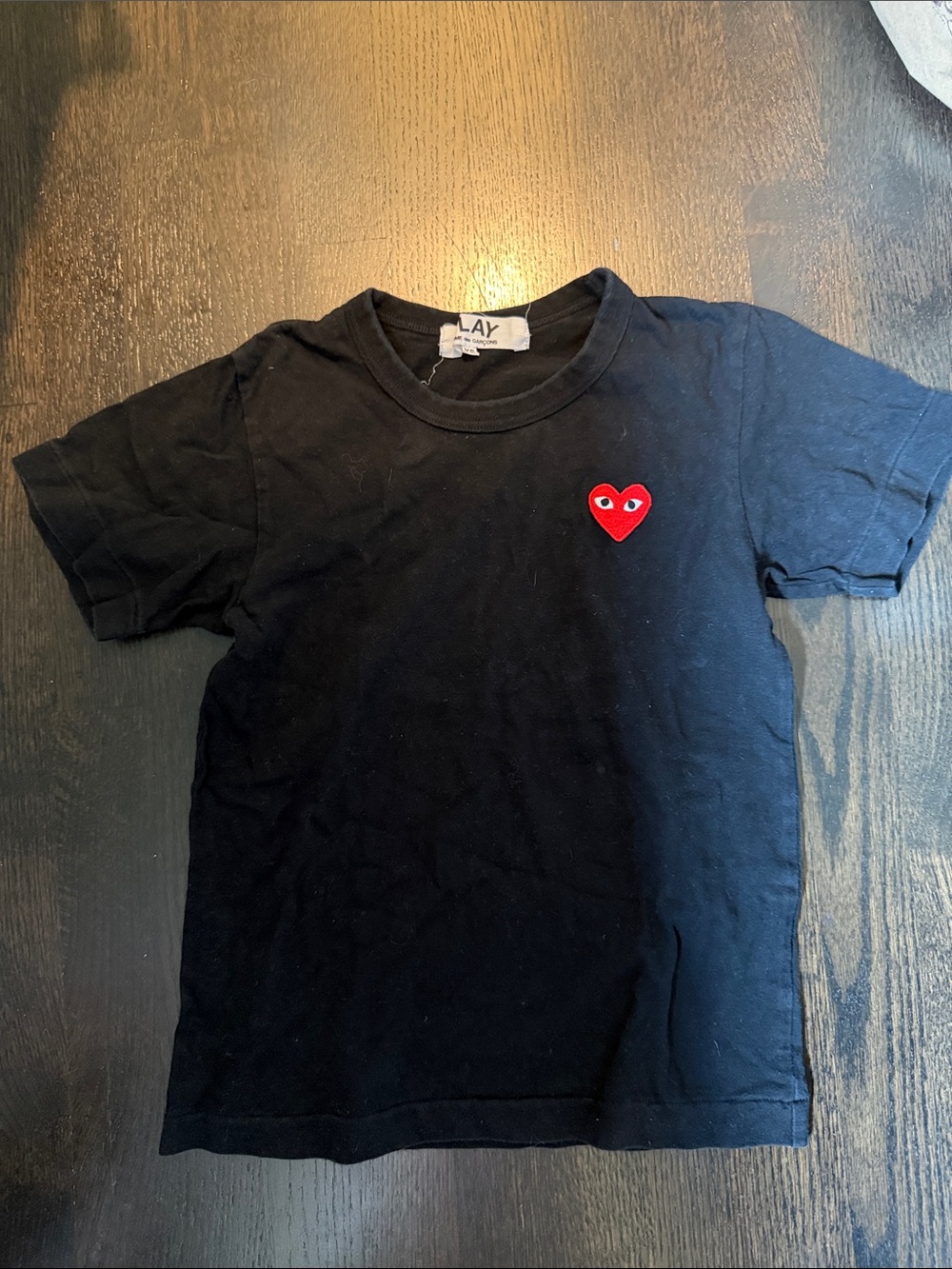 Comme des Garçons Black Tee with Red Heart Patch